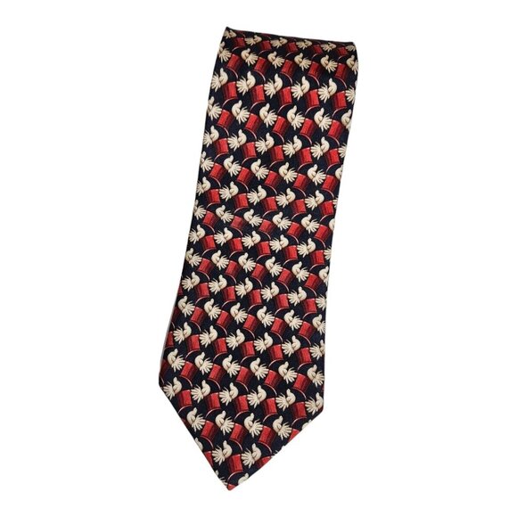 GUCCI Men's 100% Silk Necktie LUXURY Tie Blue Red Hat Pigeon W:3.7" EUC - Picture 1 of 5